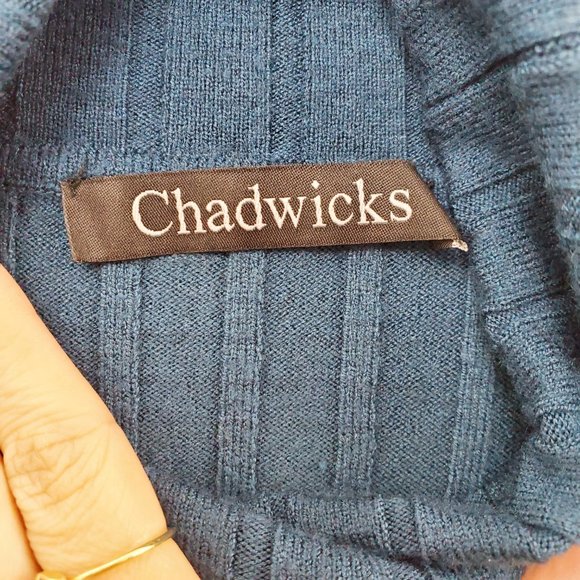 CHADWICKS Teal Blue Ribbed Knit Turtleneck Top EUC - Picture 2 of 3